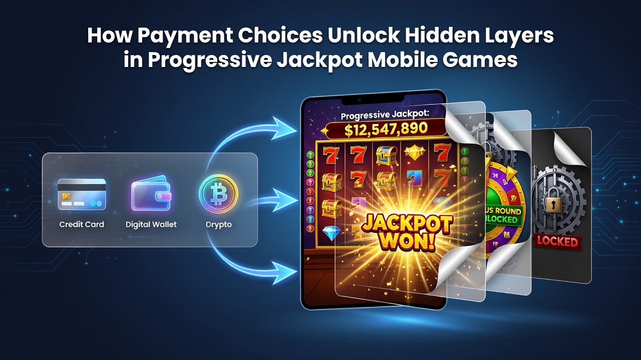 Detail van mobiele game met betalingsselectie en jackpot niveaus