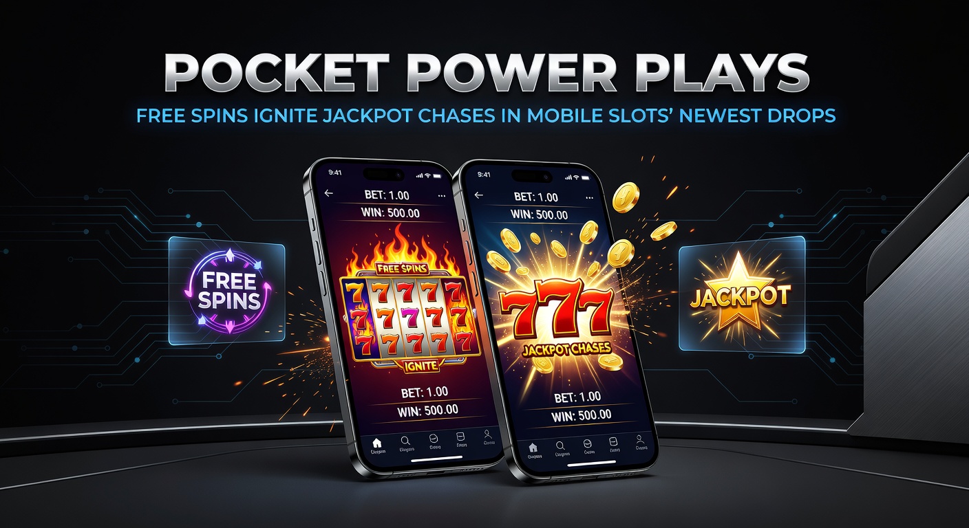 Smartphone met een nieuwe mobiele slotgame in actie, jackpot die oplaait door gratis spins en power-up symbolen die het scherm vullen
