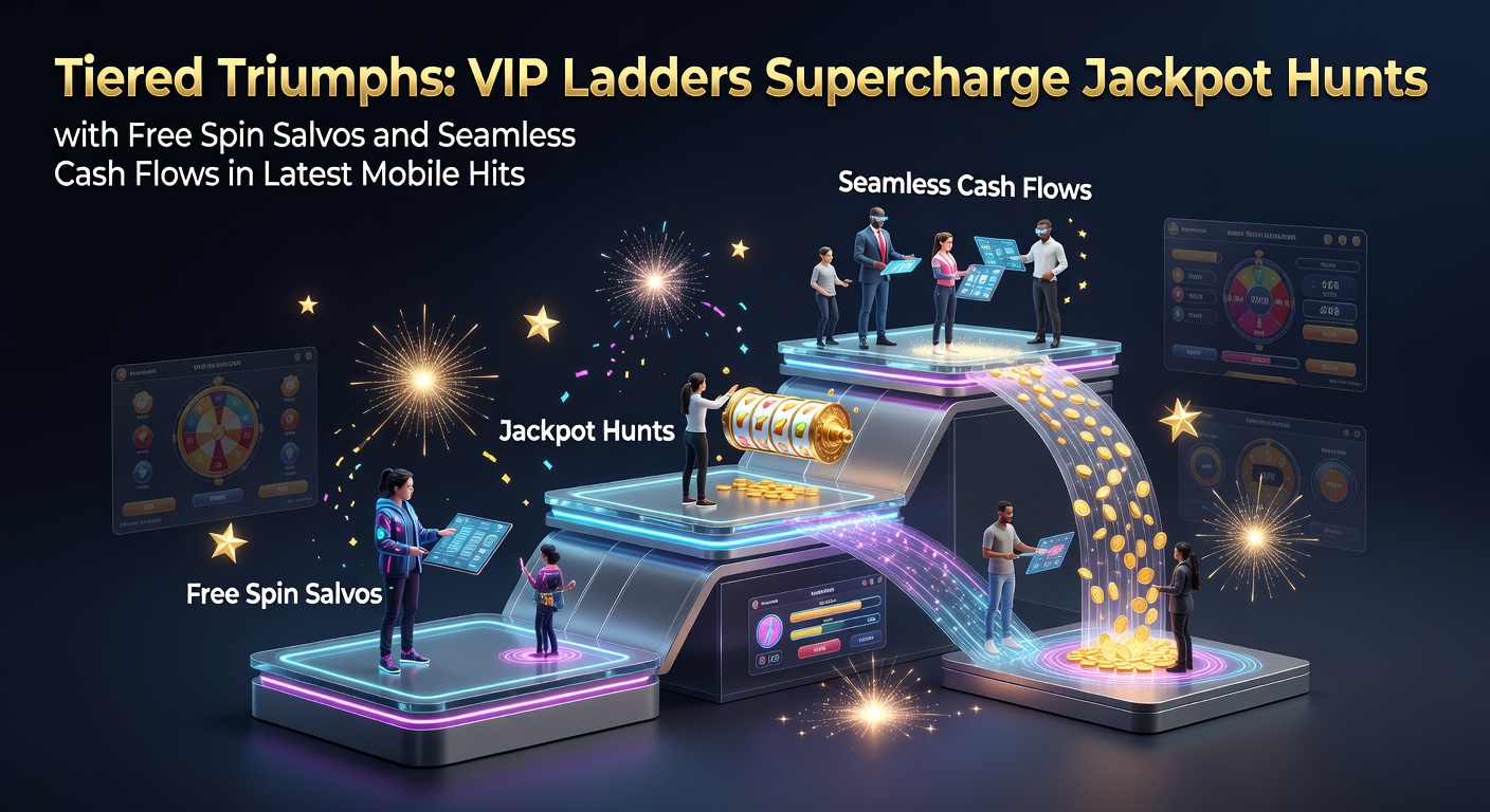 Schermafbeelding van een mobiel slotspel met VIP-ladder en jackpotmeter die oplicht, gratis spins vliegen over het scherm terwijl munten cashen